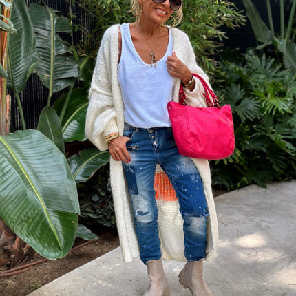Letter Dropped Shoulder Long Sleeve Cardigan - Vickie Lynn's