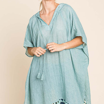 Cotton Bleu by Nu Label Tassel Hem Hooded Cover Up