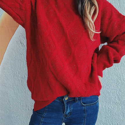 Diamond Round Neck Long Sleeve Sweater