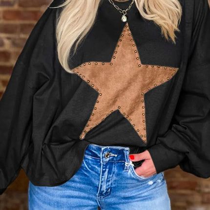 Star Round Neck Long Sleeve Blouse