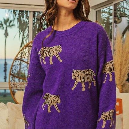 BiBi Tiger Pattern Long Sleeve Sweater