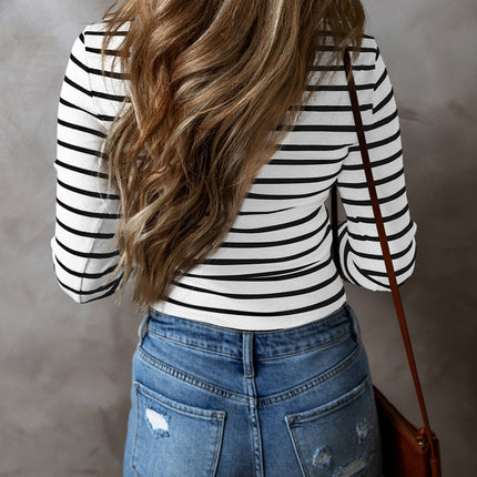 Striped V-Neck Long Sleeve Top