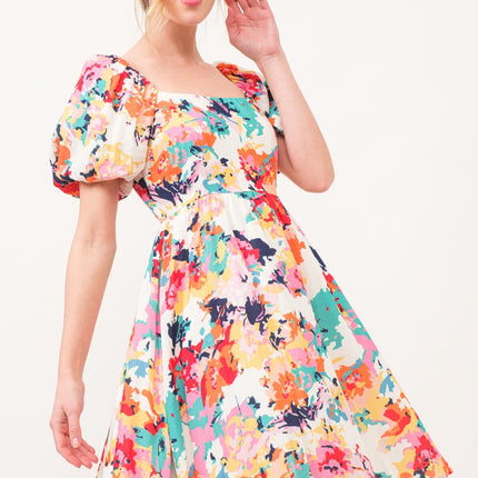 And The Why Square Neck Puff Sleeve Floral Dress