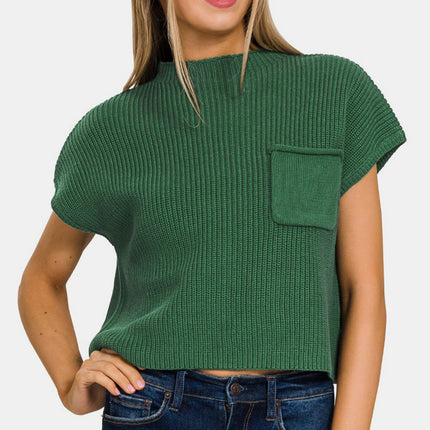 Zenana Mock Neck Short Sleeve Cropped Sweater