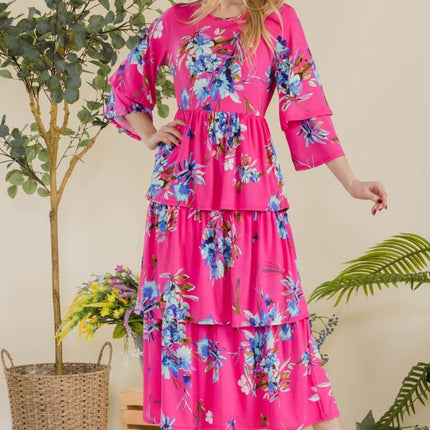 Celeste Full Size Floral Ruffle Tiered Midi Dress