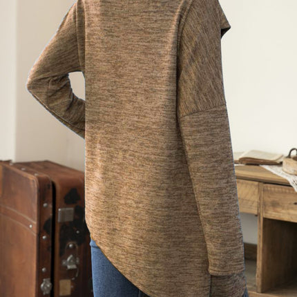 Asymmetrical Hem Cowl Neck Long Sleeve T-Shirt