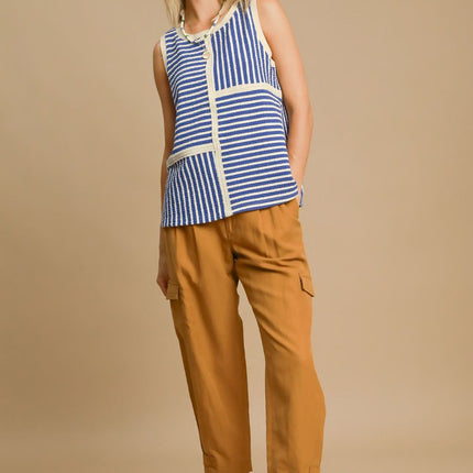 Umgee Round Neck Texture Striped Tank