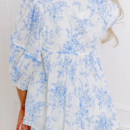 Printed Tie Neck Three-Quarter Sleeve Blouse