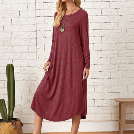 Pocketed Round Neck Long Sleeve Tee Dress