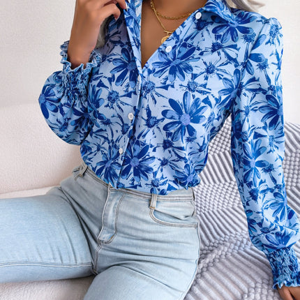 Floral Collared Neck Long Sleeve Shirt