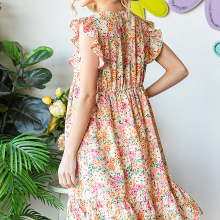 Heimish Full Size Floral Ruffled V-Neck Dress