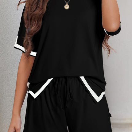 Contrast Trim Half Sleeve Top and Shorts Set