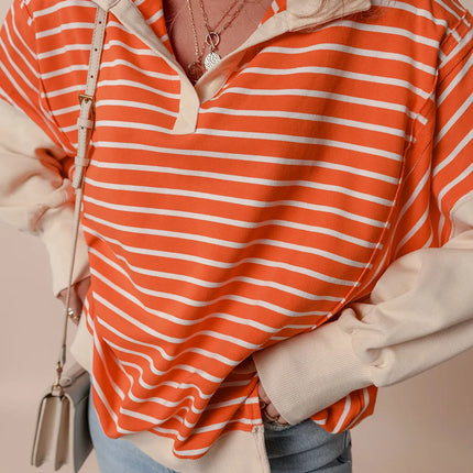 Slit Striped Long Sleeve Sweatshirt