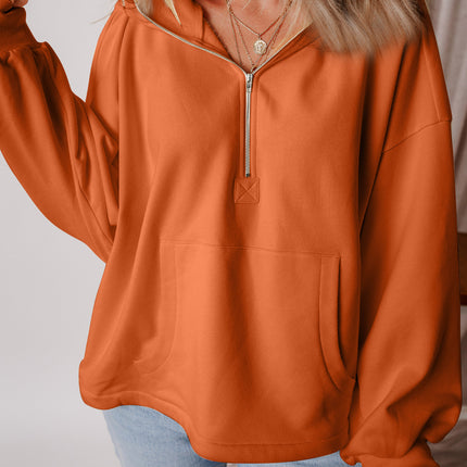 Pocketed Half Zip Dropped Shoulder Hoodie