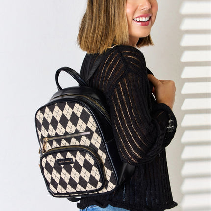 David Jones Argyle Pattern PU Leather Backpack