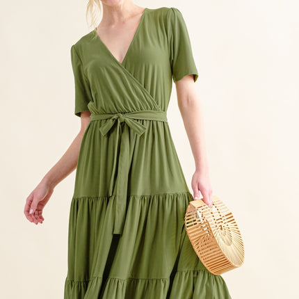 And The Why Soft Short Sleeve Tiered Midi Dress