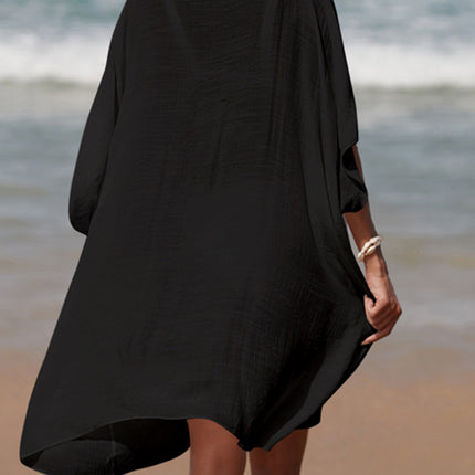 Cutout V-Neck Three-Quarter Sleeve Cover Up