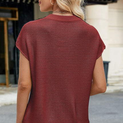 Exposed Seam Round Neck Short Sleeve Sweater