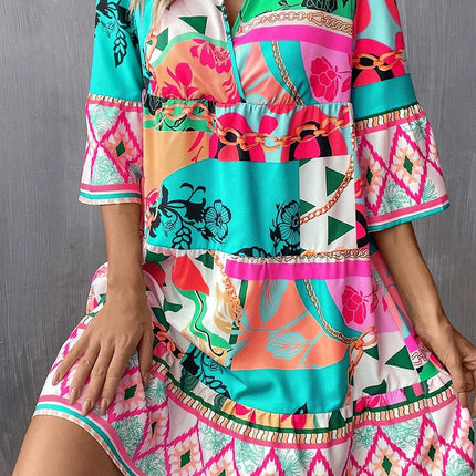 Printed Surplice Half Sleeve Mini Dress