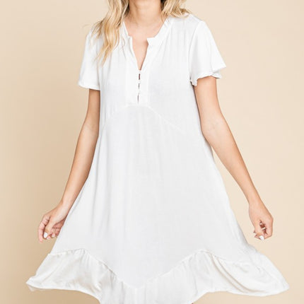 Culture Code Full Size Short Sleeve Ruffled Asymmetric Hem Dress