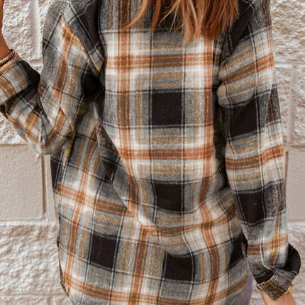 Plaid Collared Neck Button Up Long Sleeve Shirt