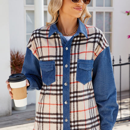 Plaid Long Sleeve Denim Jacket