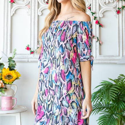 Heimish Full Size Off Shoulder Snake Mini Dress