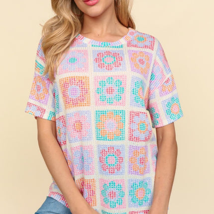 Haptics Flower Print Round Neck Short Sleeve T-Shirt