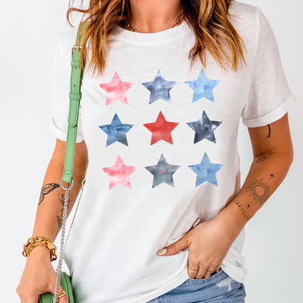 Star Round Neck Short Sleeve T-Shirt