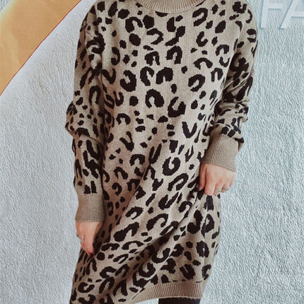 Leopard Round Neck Long Sleeve Sweater