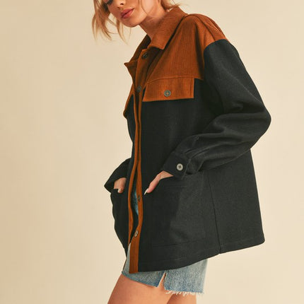 Aemi + Co Two Tone Button Up Jacket with Pockets