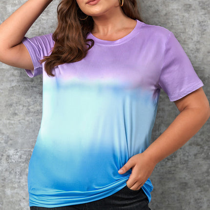 Plus Size Gradient Color Block Tee Shirt