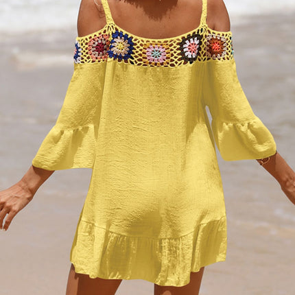 Crochet Cold Shoulder Three-Quarter Sleeve Cover Up