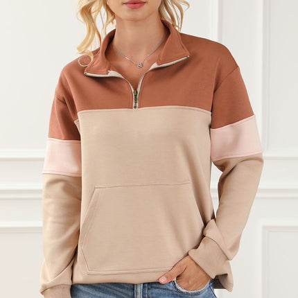 Color Block Quarter Zip Long Sleeve Sweatshirt