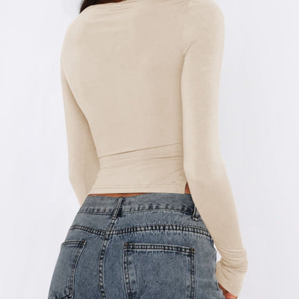 Tied Slit Round Neck Long Sleeve T-Shirt