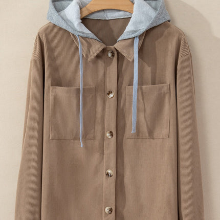 Drawstring Button Up Long Sleeve Hooded Jacket - Vickie Lynn's