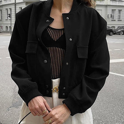 Pocketed Snap Down Baseball Collar Jacket