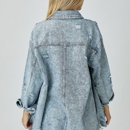 RISEN Distressed Raw Hem Denim Shirt