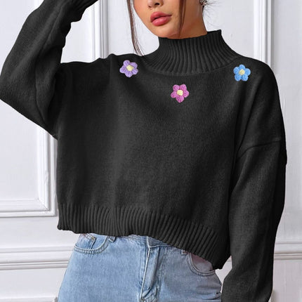 Flower Turtleneck Long Sleeve Sweater