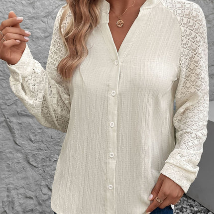 Textured Notched Long Sleeve Shirt