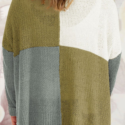 Plus Size Color Block Round Neck Sweater