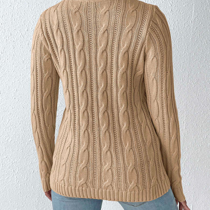 Cable-Knit Heart Round Neck Long Sleeve Sweater