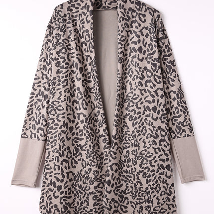 Leopard Open Front Long Sleeve Cover-Up