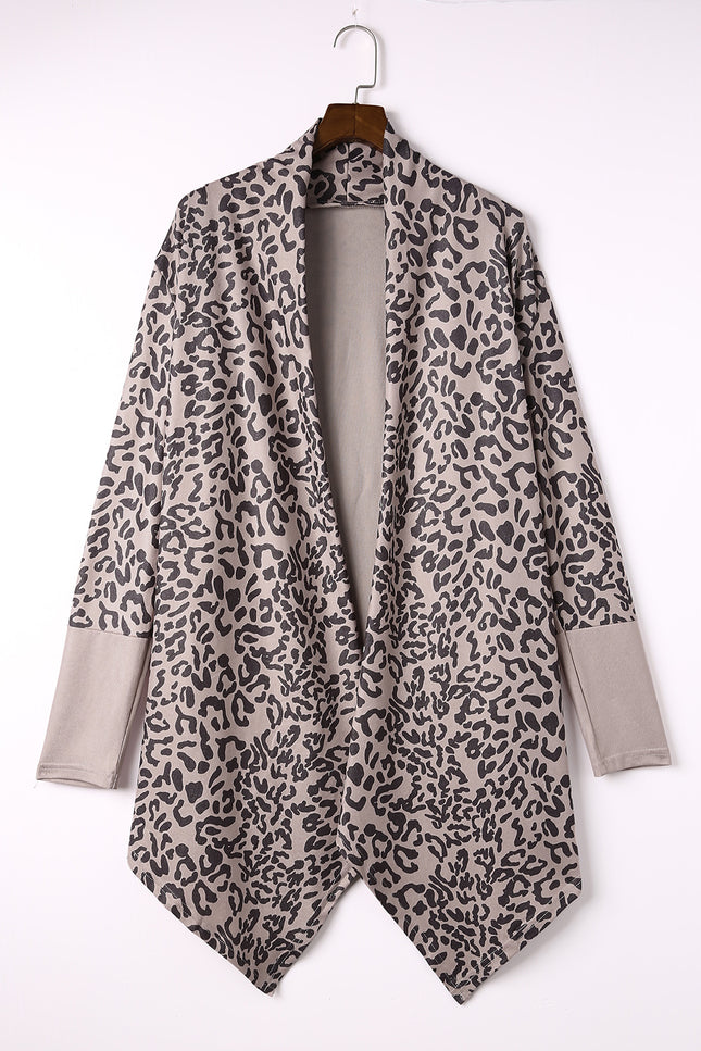 Leopard Open Front Long Sleeve Cover-Up