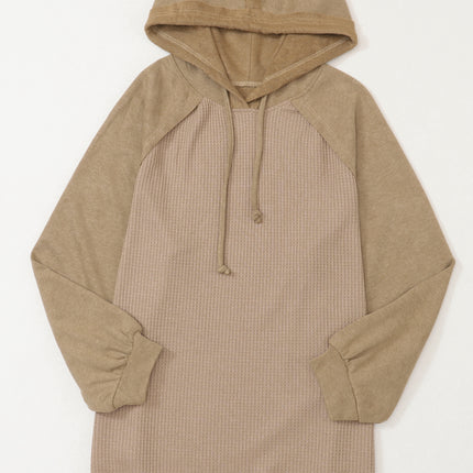 Waffled Knit Exposed Seam Drawstring Hoodie