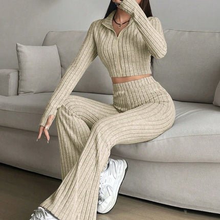 Zip Up Long Sleeve Top and Pants Set