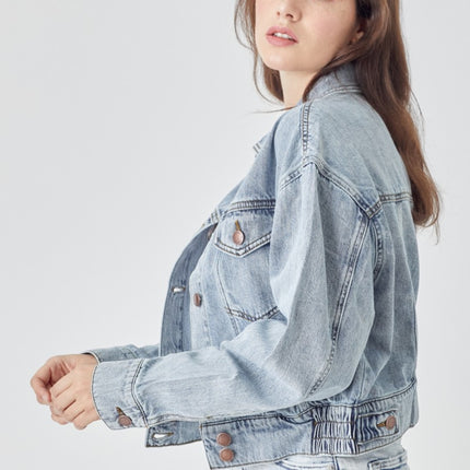 RISEN Full Size Button Down Cropped Denim Jacket