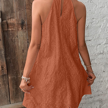 Eyelet Grecian Neck Mini Dress