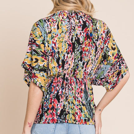 BOMBOM Printed Surplice Peplum Blouse