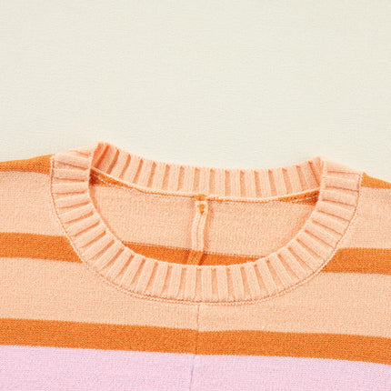 Contrast Striped Round Neck Long Sleeve Knit Top